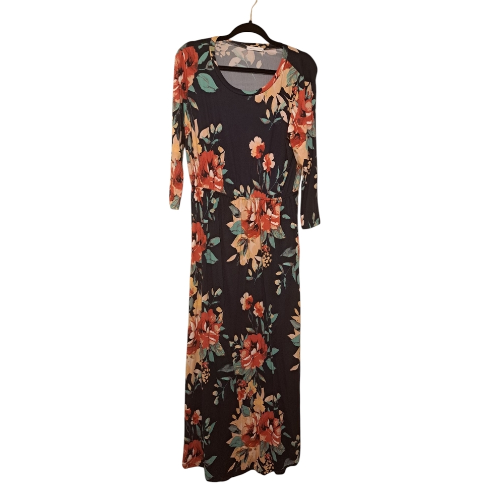 Black and Orange V-Neck 3/4 Sleeve Gown